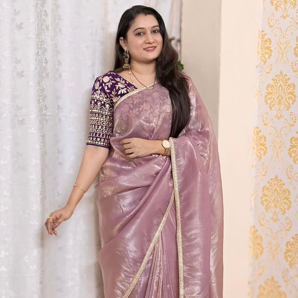 Gold crush tissue saree