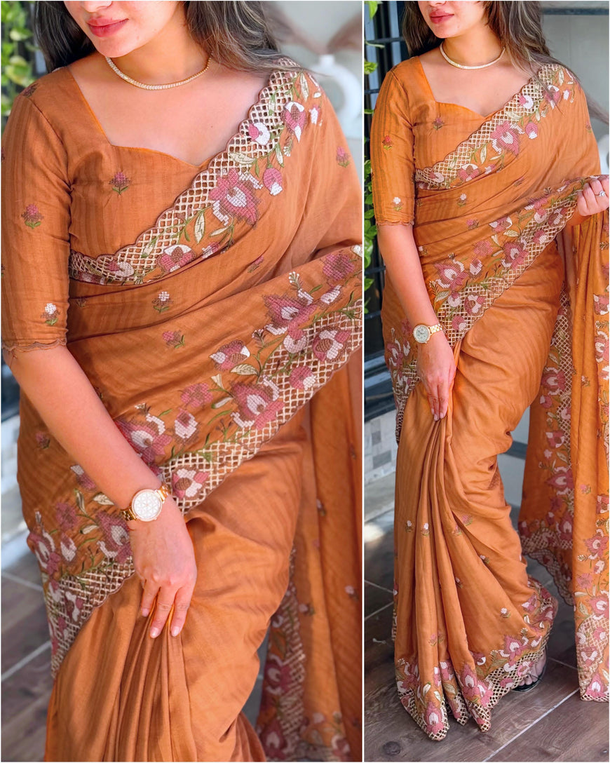 Visca slub silk saree