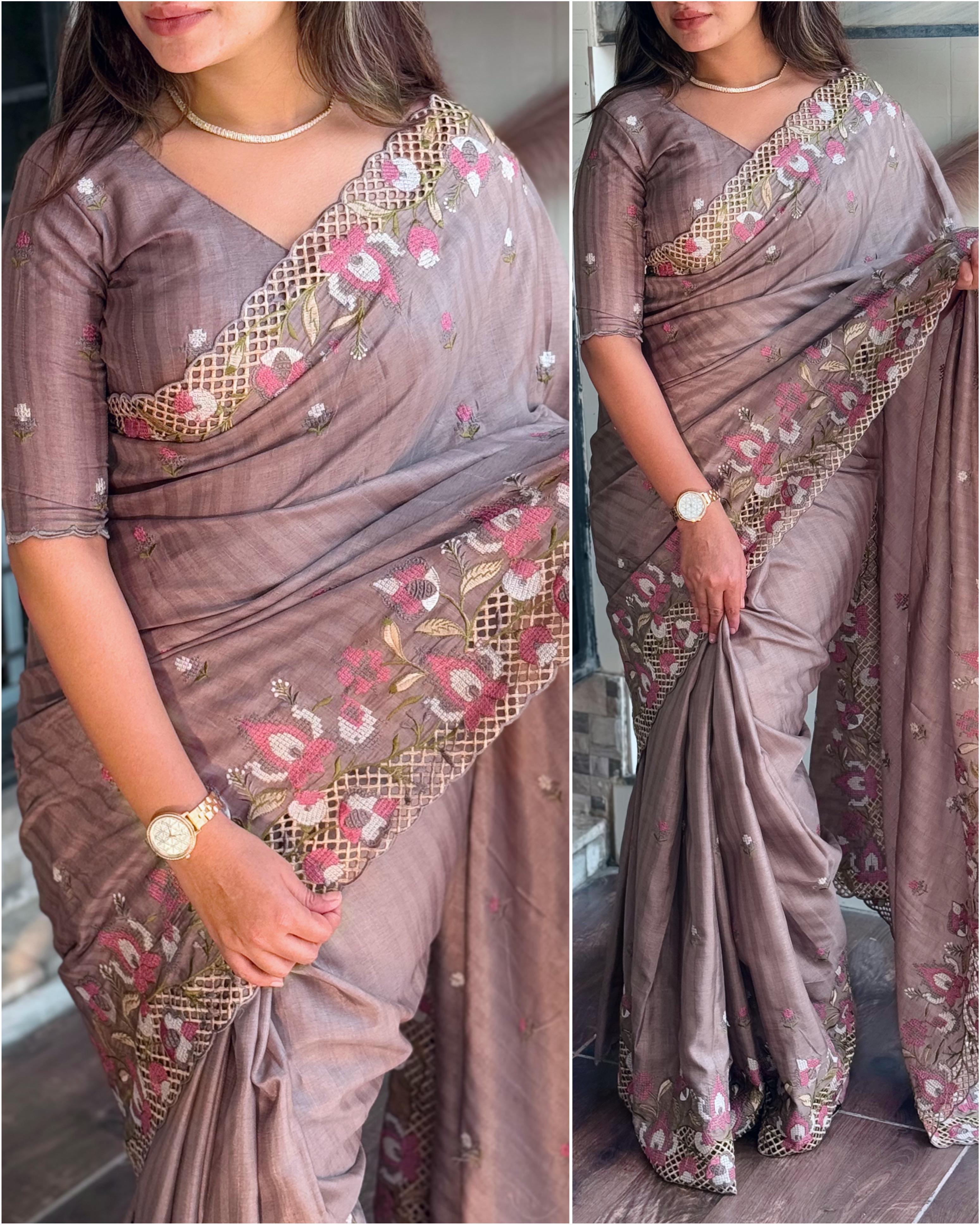 Visca slub silk saree