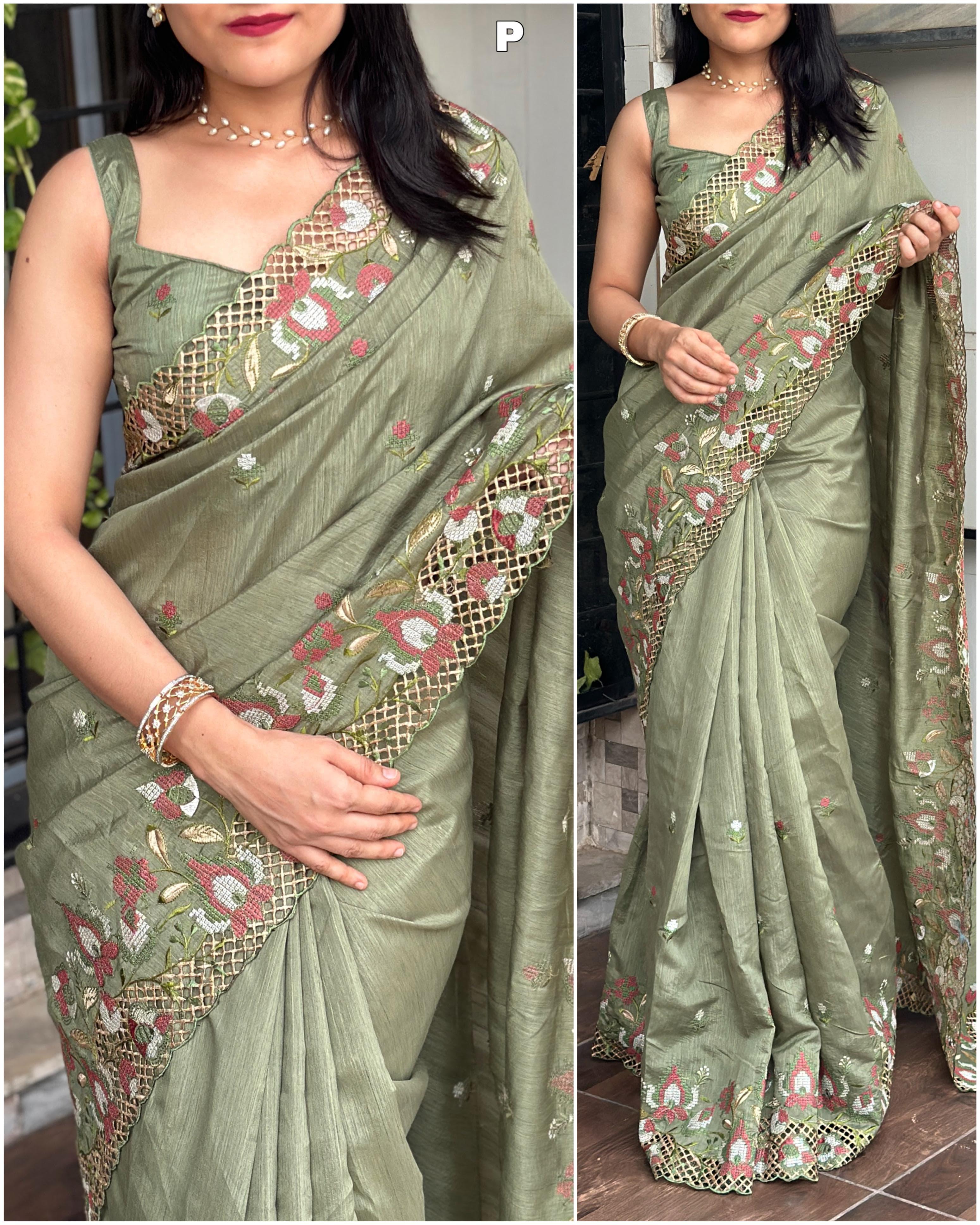 Visca slub silk saree