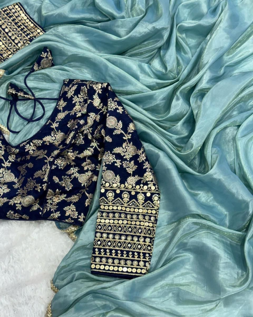 Gold crush tissue saree