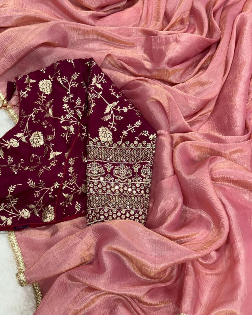 Gold crush tissue saree