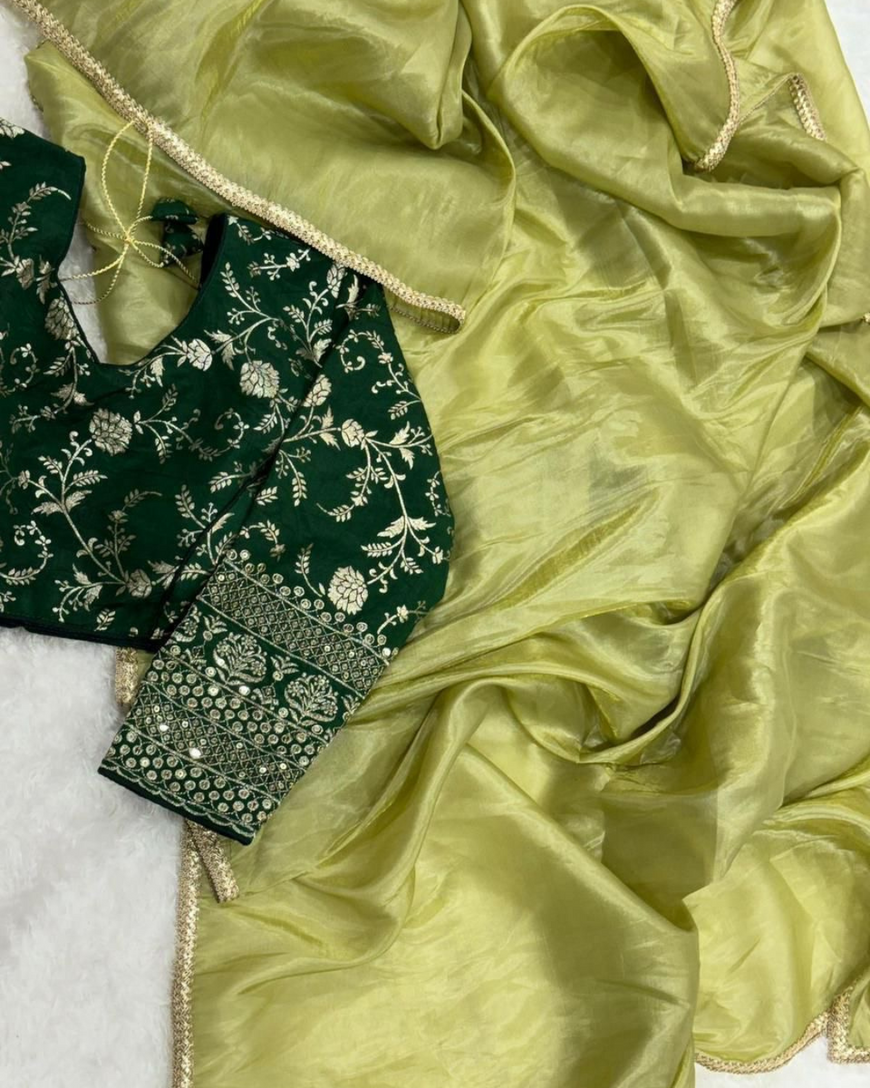 Gold crush tissue saree