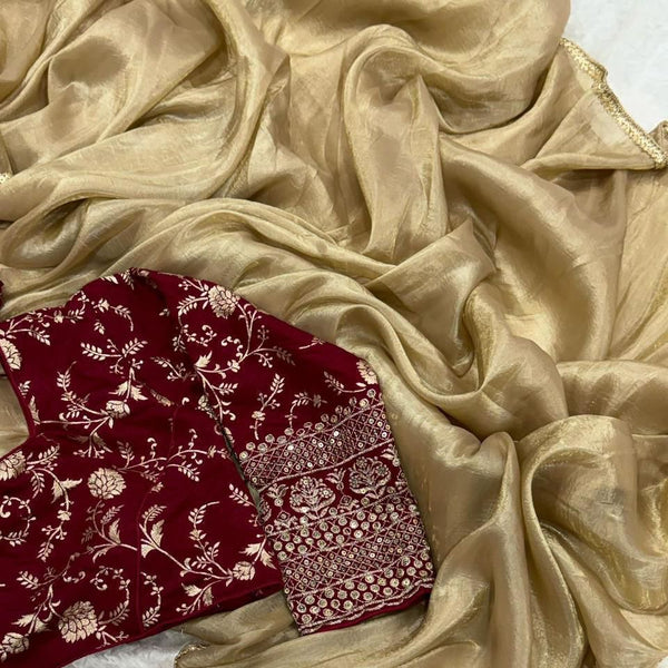 Gold crush tissue saree